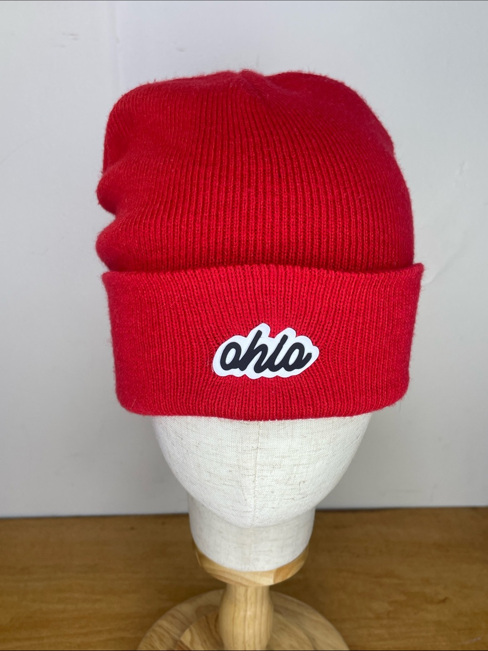 Ohio Patch Red Knit Beanie - Classic Fold Cuff